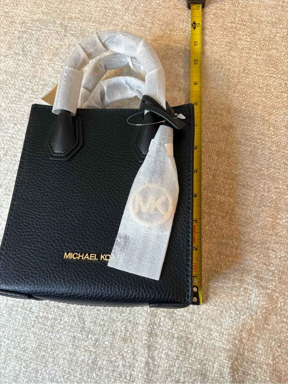 NWT Michael Kors Black Pebble Leather Mercer Extra Small Tote with Gold Logo
